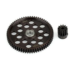 LCX Racing 1/10 RC Crawler Car Hard Steel 32P 64T Spur Gear 12T Pinion Gear for Axial RR10 Yeti 90048 Upgrades Parts Accessories